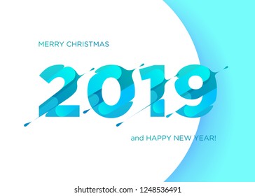 2019 Vector Numbers. Merry Christmas and Happy New Year Background. Calendar Cover Design. Modern Symbol with Textured Letters for Poster, Flyer, Brochure. Geometric Cutout Style. 