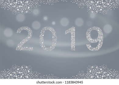 2019 white glitter number and space for text. illustration vector.