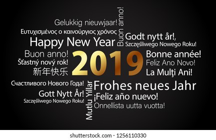 2019 wordcloud - happy new year in different languages