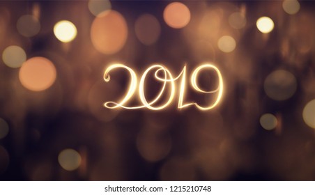 2019 written light energy line trace text abstract holiday new year background. Vector eps10.