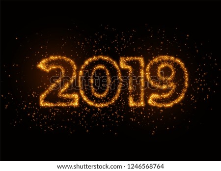 2019 writter in shiny sparkles particle effect