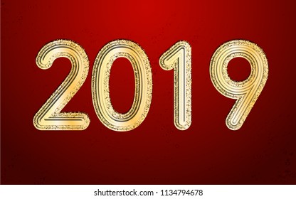 2019 Year 3D Layered Typography Design. Vector Illustration.