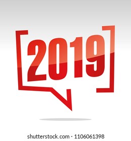 2019 year in brackets white red isolated sticker icon