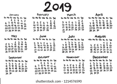 2019 year calendar