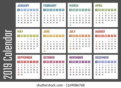 2019 year calendar, calendar design for 2019 starts sunday