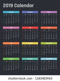 2019 year calendar, calendar design for 2019 starts sunday