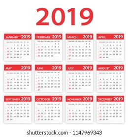 2019 year Calendar Leaves Set - Illustration. All monthes