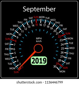 The 2019 year calendar speedometer car September