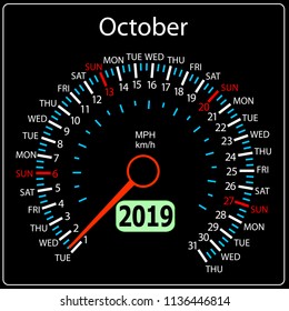 The 2019 year calendar speedometer car October.