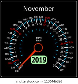 The 2019 year calendar speedometer car November