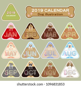 2019 year dog illustration calendar