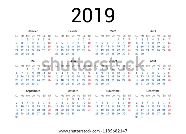 19 Year French Calendar French Language Stock Vector Royalty Free