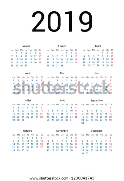 19 Year French Calendar French Language Stock Vector Royalty Free