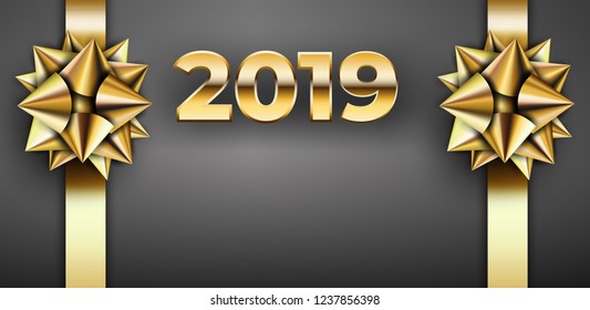 2019 year golden ribbon star on black background