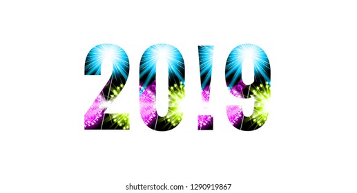 2019 - year number shining background. Glow effect on white background