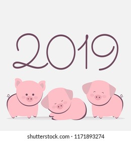 2019 Year of the Pig. Happy New Year vector.