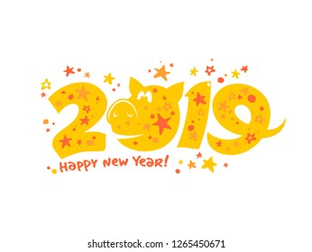 2019 year poster card design with yellow pig