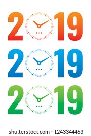 2019 year and round hour concept illustration vector