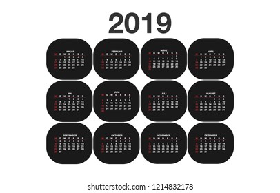 2019 year simple calendar on german language on dark background, a4 vertical sheet, Vector, German calendar