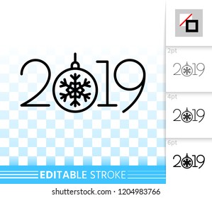 2019 year thin line icon. Outline web sign of new years eve. Numeric banner linear pictogram with different stroke width. Simple vector transparent symbol. 2019 editable stroke icon without fill