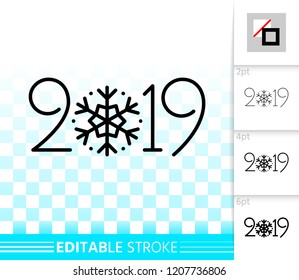 2019 year thin line icon. Outline web sign of new years eve. Numeric banner linear pictogram with different stroke width. Simple vector transparent symbol. 2019 editable stroke icon without fill