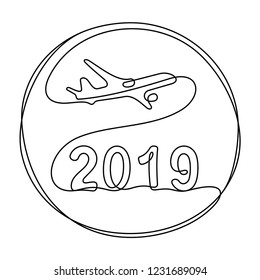 2019 year travel concept continuous line vector illustration