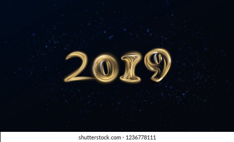 2019 Year. Vector holiday illustration. Happy New Year 2019 Greeting Card with shine Numbers on Black Background. Vector Illustration. Merry Christmas Flyer or Poster Design