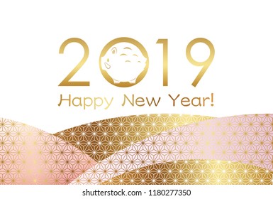 2019, year of the wild boar, New Year’s card. Vector illustration.