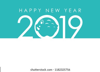 2019, year of the wild boar, New Year’s card template. Vector illustration. 