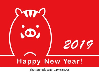 2019, year of the wild boar, New Year’s card template. Vector illustration. 