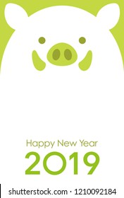 2019, year of the wild boar, New Year’s card template. Vector illustration. 