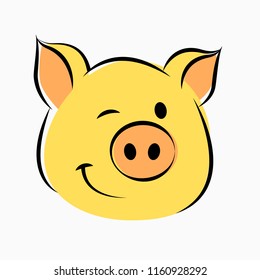 2019 year of Yellow earthy pig symbol Chinese calendar. Cute piggy on white background. Stock vector illustration.