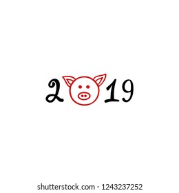 2019- year of the yellow Pig. Abstract pig's nose. Chinese design. Typography lettering design.