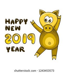 2019 Year Of Yellow pig - vector greeting symbol illustration
