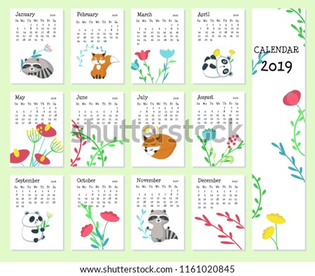 2019 yearly calendar vector template sundaysaturday stock vector yearly calander