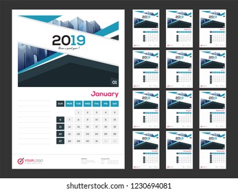 2019 yearly wall calendar design with space for your notes and images.