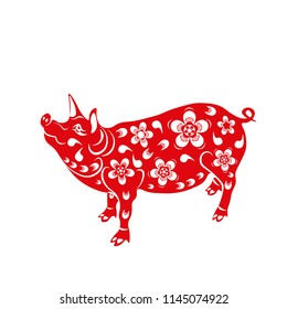 2019 Zodiac Pig. Chinese new year pig brings prosperity and good luck. Stylized vector illustrator