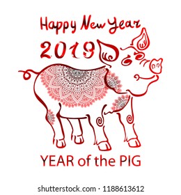 2019 Zodiac red Pig. happy new year 2019 vector chinese calendar art