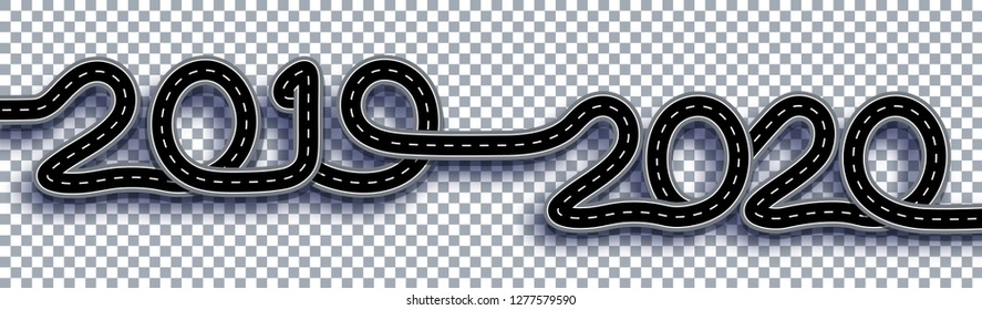 2019-2020. Symbolizes the transition to the New Year. The road with markings is stylized as an inscription. On a transparent background. Vector illustration