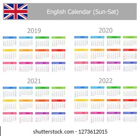 2019-2022 English Type-1 Calendar Sun-Sat on white background