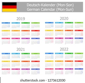 2019-2022 German Type-1 Calendar Mon-Sun on white background