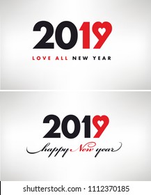 2019-happy new year card with symbol heart