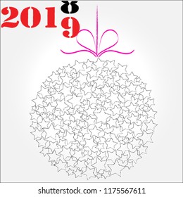 2019.Happy New Year.New year scene with Christmas balss and decorations.Happy Holiday