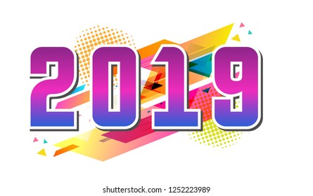 2019.Happy new year.colorful numbers.modern template design.background banner template.vector illustration