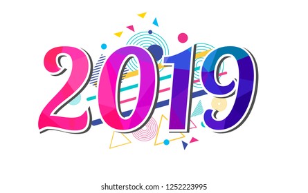2019.Happy new year.colorful numbers.modern template design.background banner template.vector illustration