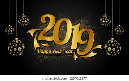 2019.Happy new year.gold number.modern template design.vector illustration