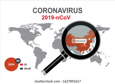 2019-nCoV. China pathogen respiratory coronavirus 2019-nCoV. Flu spreading of world, China map. Dangerous chinese ncov corona virus, SARS pandemic risk alert