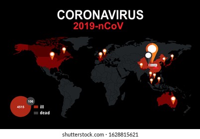 2019-nCoV. China pathogen respiratory coronavirus 2019-nCoV. Flu spreading of world, China map. Dangerous chinese ncov corona virus, SARS pandemic risk alert