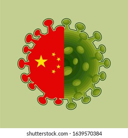 2019-nCoV. China pathogen respiratory coronavirus 2019-nCoV. china flag and virus cell.Dangerous chinese ncov corona virus, SARS pandemic risk alert.