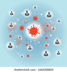 2019-nCoV. China pathogen respiratory coronavirus 2019-nCoV. Flu spreading of world, world map, floating influenza virus cells. Dangerous chinese ncov corona virus, SARS pandemic risk alert